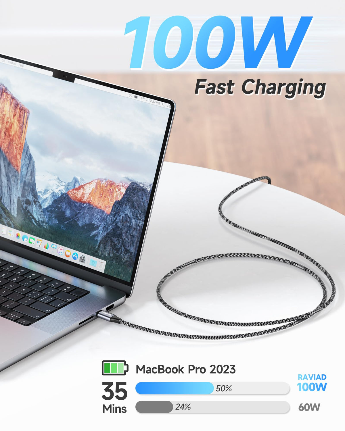 RAVIAD USB C to USB C Charger Cable 0.15M 100W 5A Fast Charging Cable