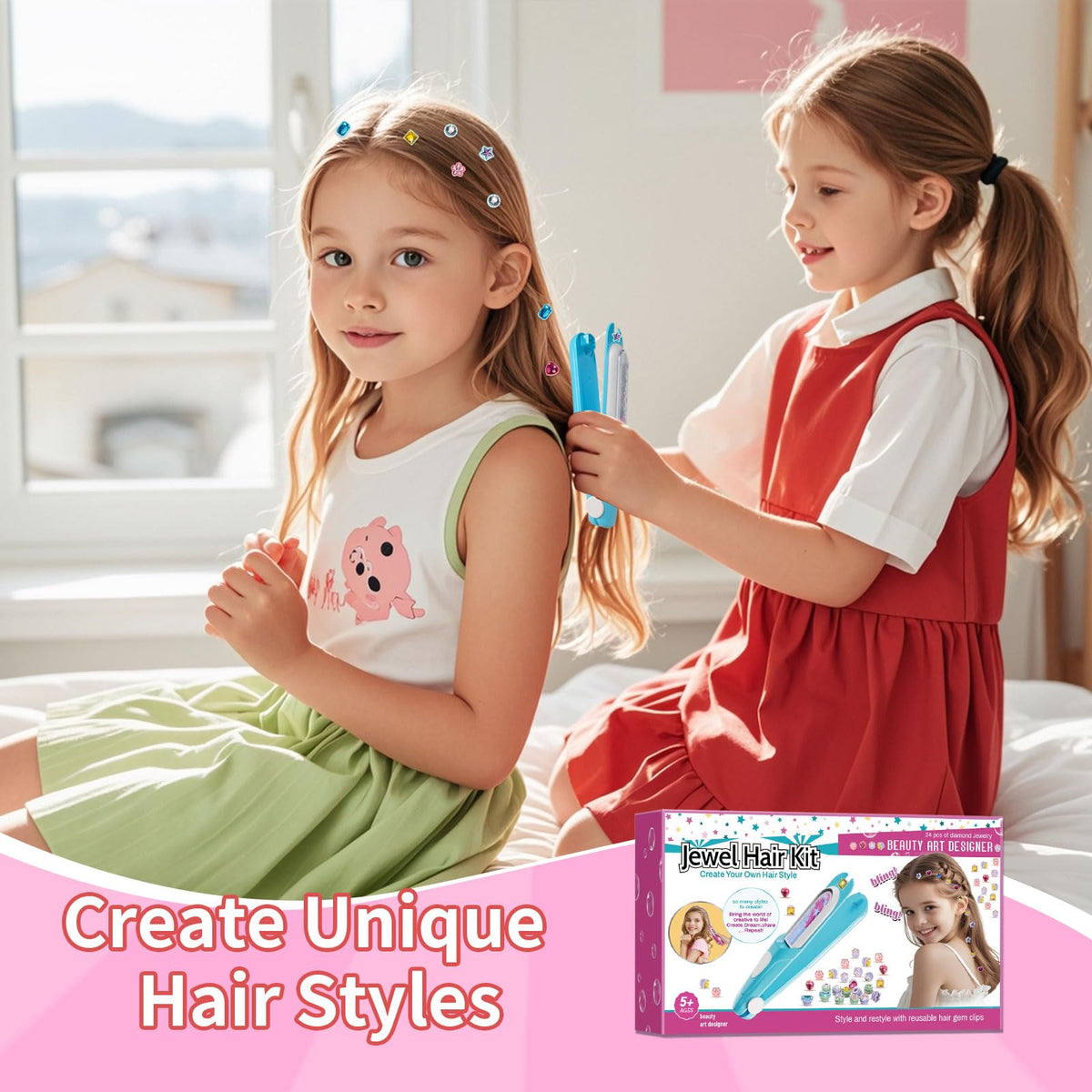 kidzkube Hair Gem Stamper Kit, Birthday Toys for Girls Ages 3-12