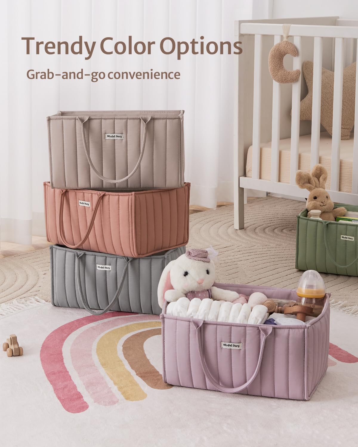 Blissful Diary Nappy Caddy Organiser, Baby Diaper Caddy for Nappy Station, Stylish Storage Basket for Newborn Essentials, Baby Shower Gifts for Girl or Boy, Sage Green