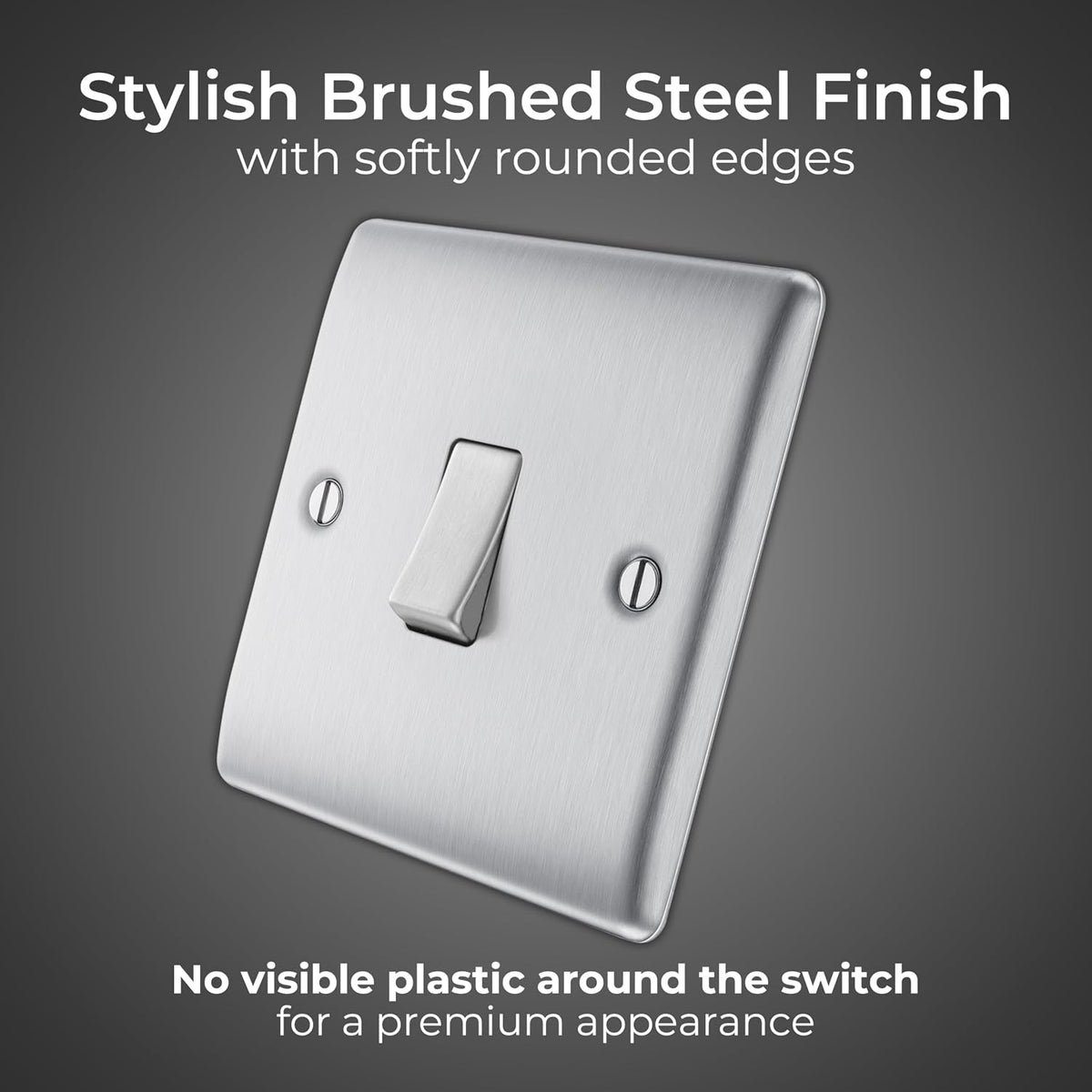 BG Electrical Single Wall Light Switch, 2 Way, Raised and Slim Profile, Round Edges, Nexus Metal, Brushed Steel, 20A, 16AX, NBS12