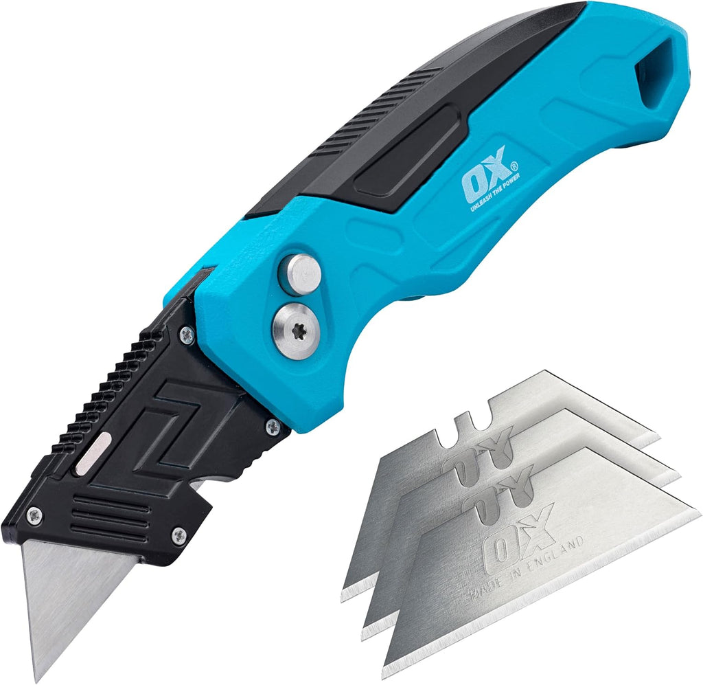 OX TOOLS P224301 Pro Heavy Duty Fixed Blade Folding Knife, Blue / Black