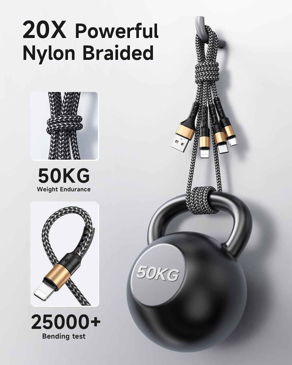 RAVIAD Multi Charger Cable, 3 in 1 Charger Cable 3A USB Fast Charging Cord
