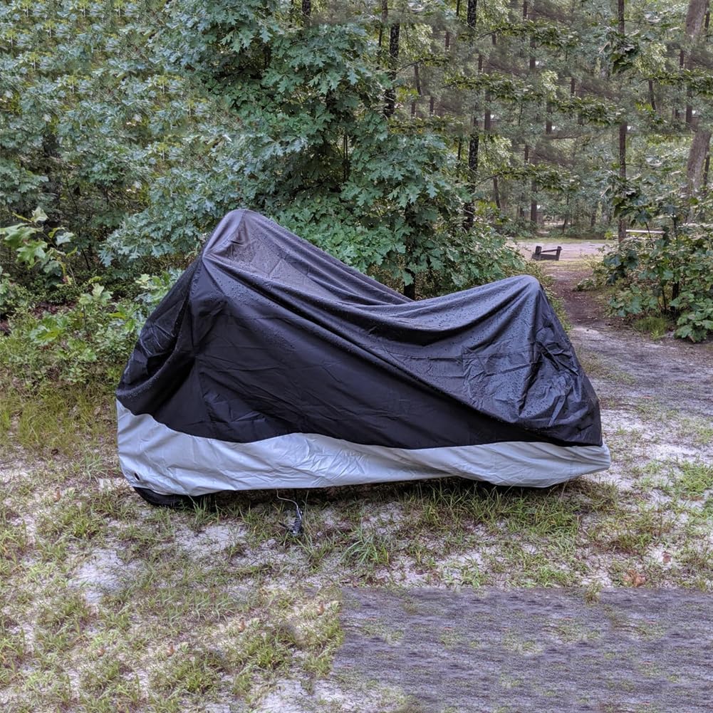 Motorcycle Cover Waterproof, Outdoor Motorbike Cover with Lock-Holes, All Season Protection Motorbike Vehicle Covers Fits up to 97" Motorcycles, Size 2XL - Black