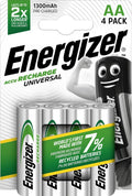 Energizer Recharge Universal Rechargeable AA Batteries (4 Pack) 1300 mAh