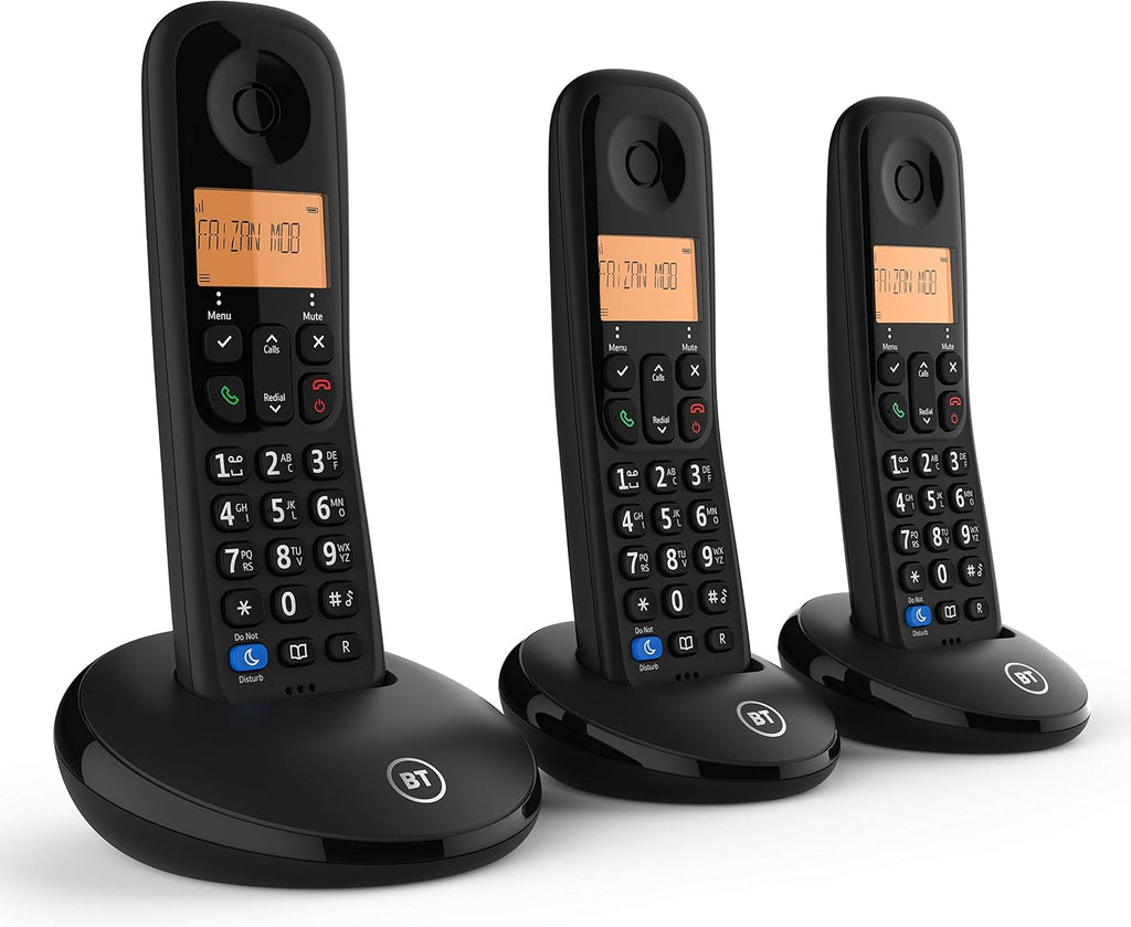 BT Everyday Cordless Landline House Phone, Home Phone, Basic Call Blocker, Do Not Disturb button, Trio Handset Pack
