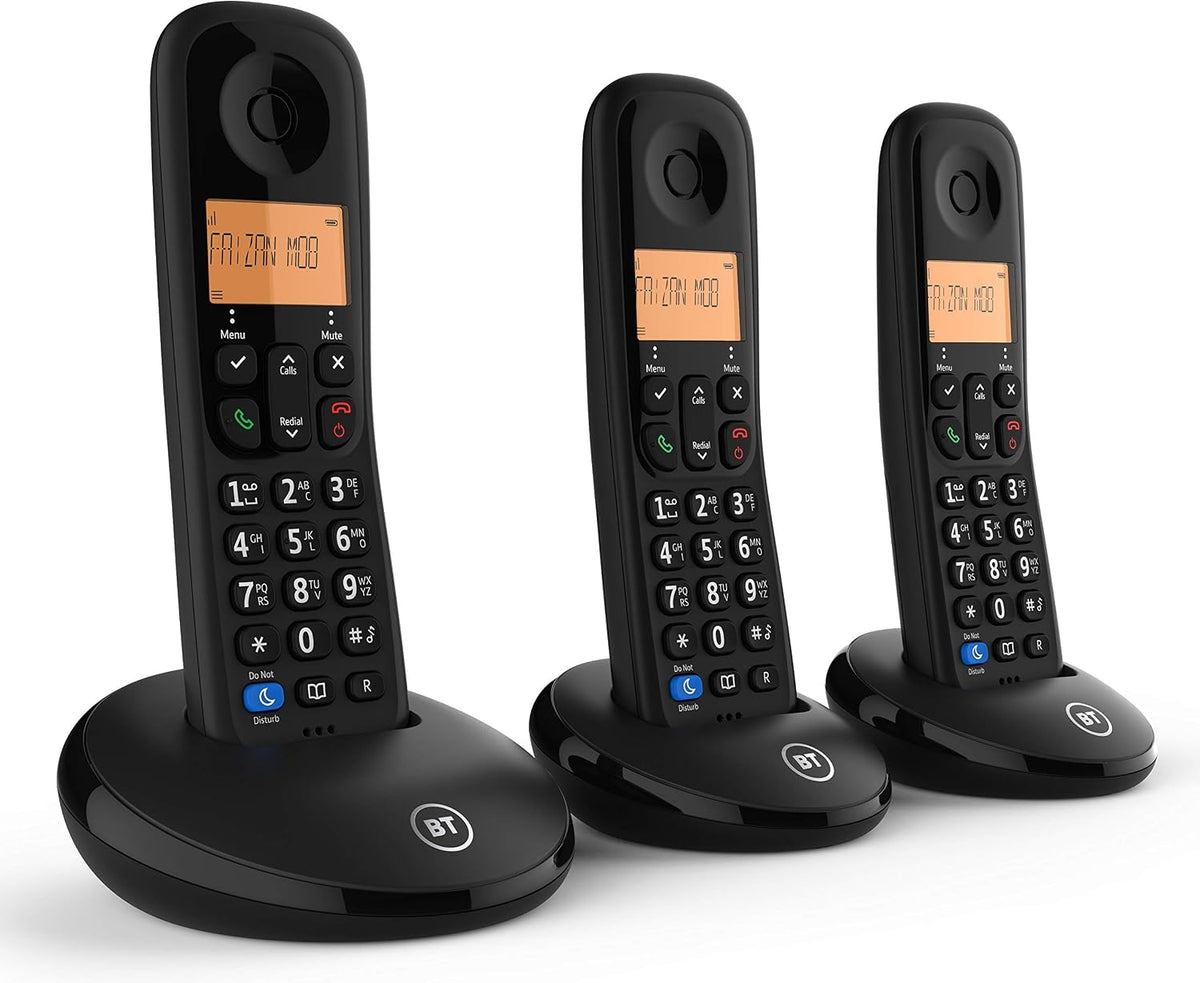 BT Everyday Cordless Landline House Phone, Home Phone, Basic Call Blocker, Do Not Disturb button, Trio Handset Pack