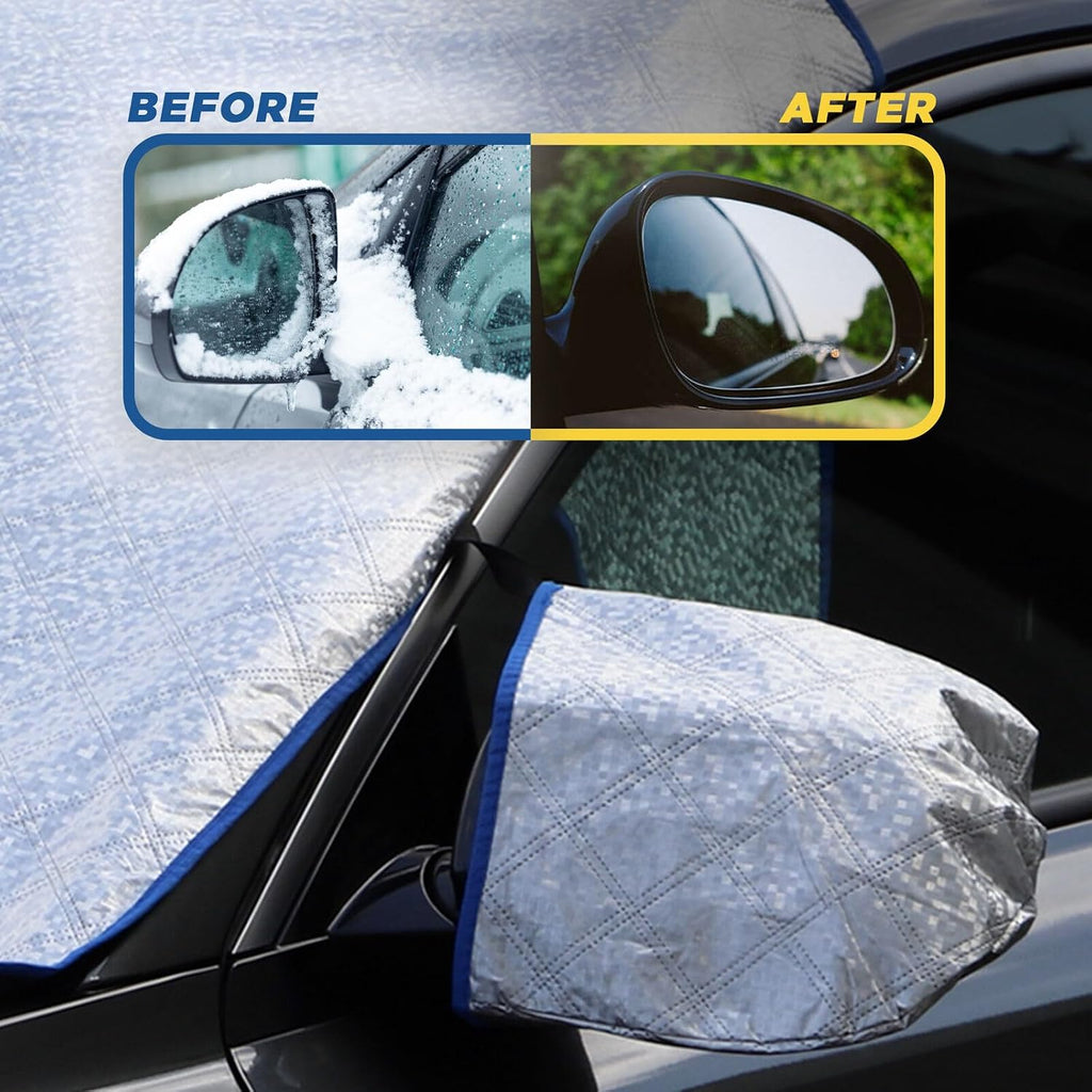 Goodyear Quilted Car Windscreen Cover | Wing Mirror Covers | Heavy Duty Windproof | Protect from Sun Shade Snow Frost Freezing Windshield | Universal Fit