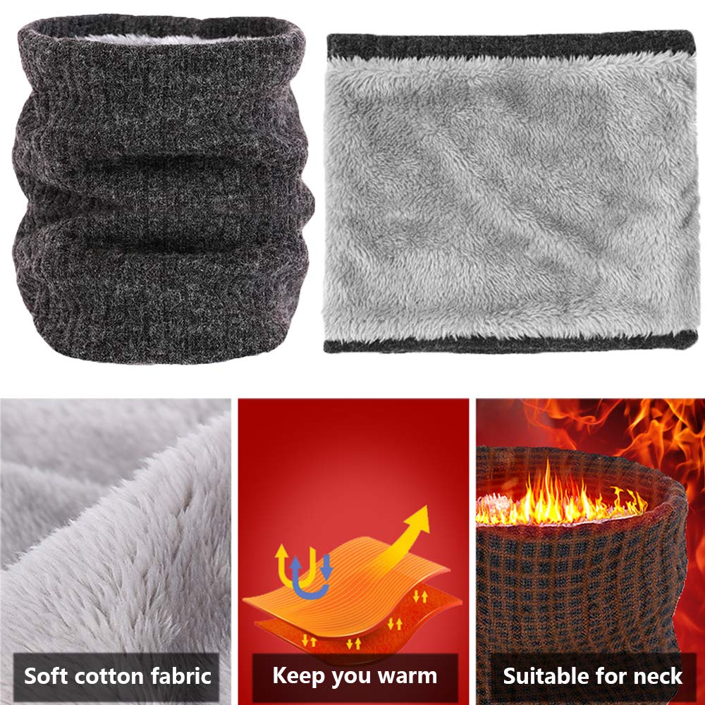 ehsbuy Fleece Neck Warmer Thermal Snoods Unisex Thick Winter Cold Weather Knitted Circle Scarf for Cycling Motocycle Sports