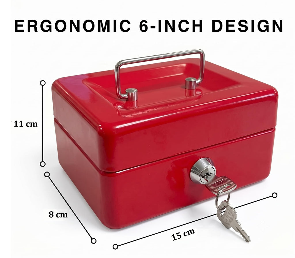 Requisite Needs Metal Money Box Tin 6" Steel Cash Safe Box Petty Cash Deposit Tin with Lock 2 Keys for Security (BLACK)