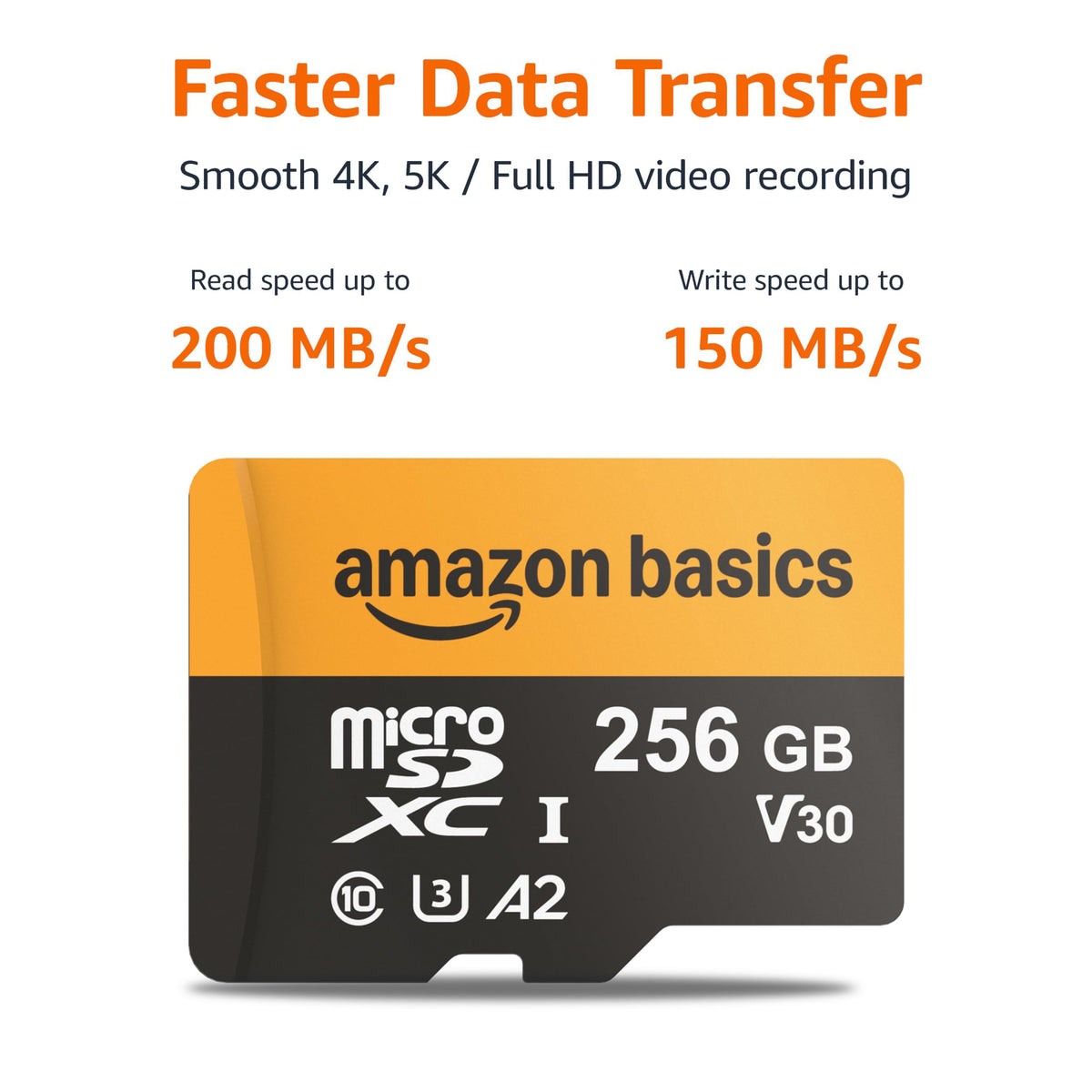 Amazon Basics microSDXC Memory Card, 64GB, A2, U3, 100MB/s Read Speed, Black, 2-Pack