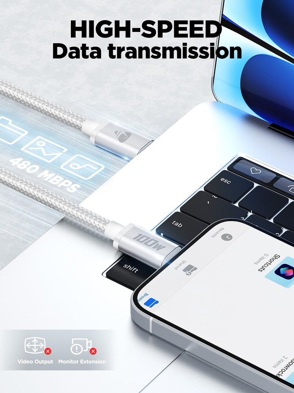 100W USB C to USB C, Fast Charging Cable 3M Long Type C Cable C to C Charger Fast Charg Lead Usbc to Usbc for iPhone 16 15 Pro Max Plus MacBook iPad Pro/Air Samsung Galaxy S23/S22/S21 Google Pixel