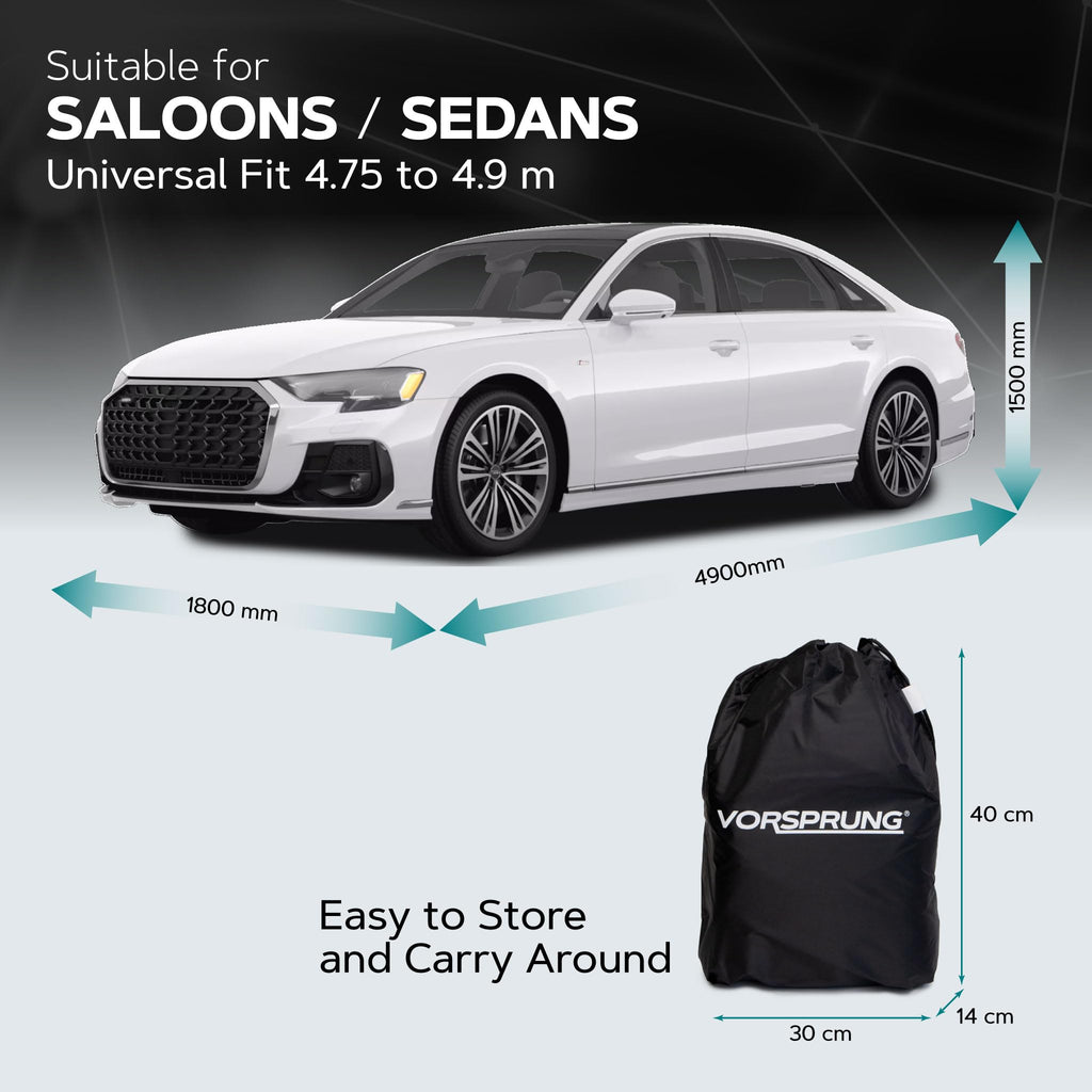 VORSPRUNG® Universal Car Cover(4 Sizes)| Driver Side Zip | Waterproof All Weather| Snow/Sun/Wind Proof |UV Protection Outdoor | Full Fitted |Length 487-530cm | Large Saloons, Executive & Estate Cars