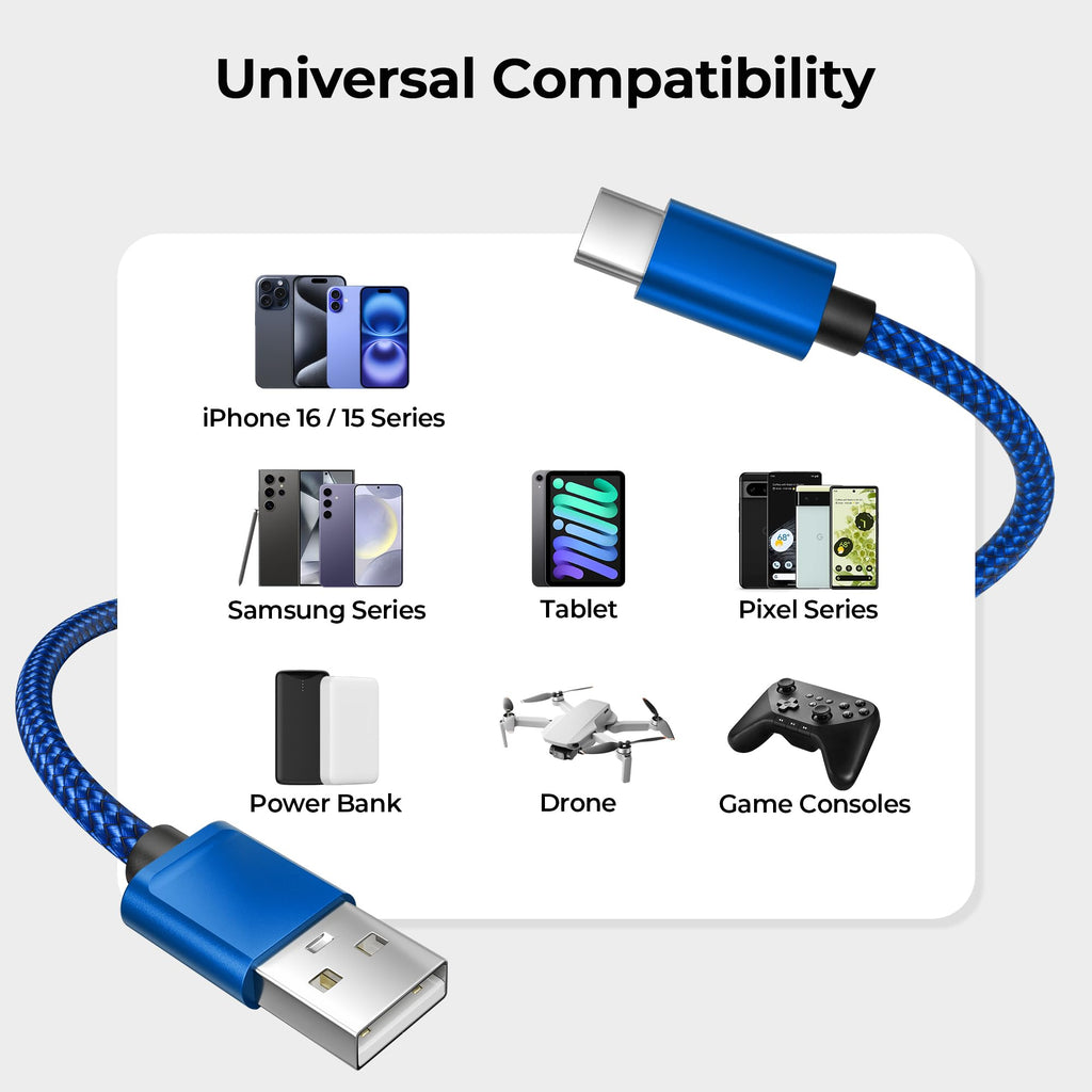 BASESAILOR USB A to USB C Charger Cable 3Pack 0.5/1/2M Black