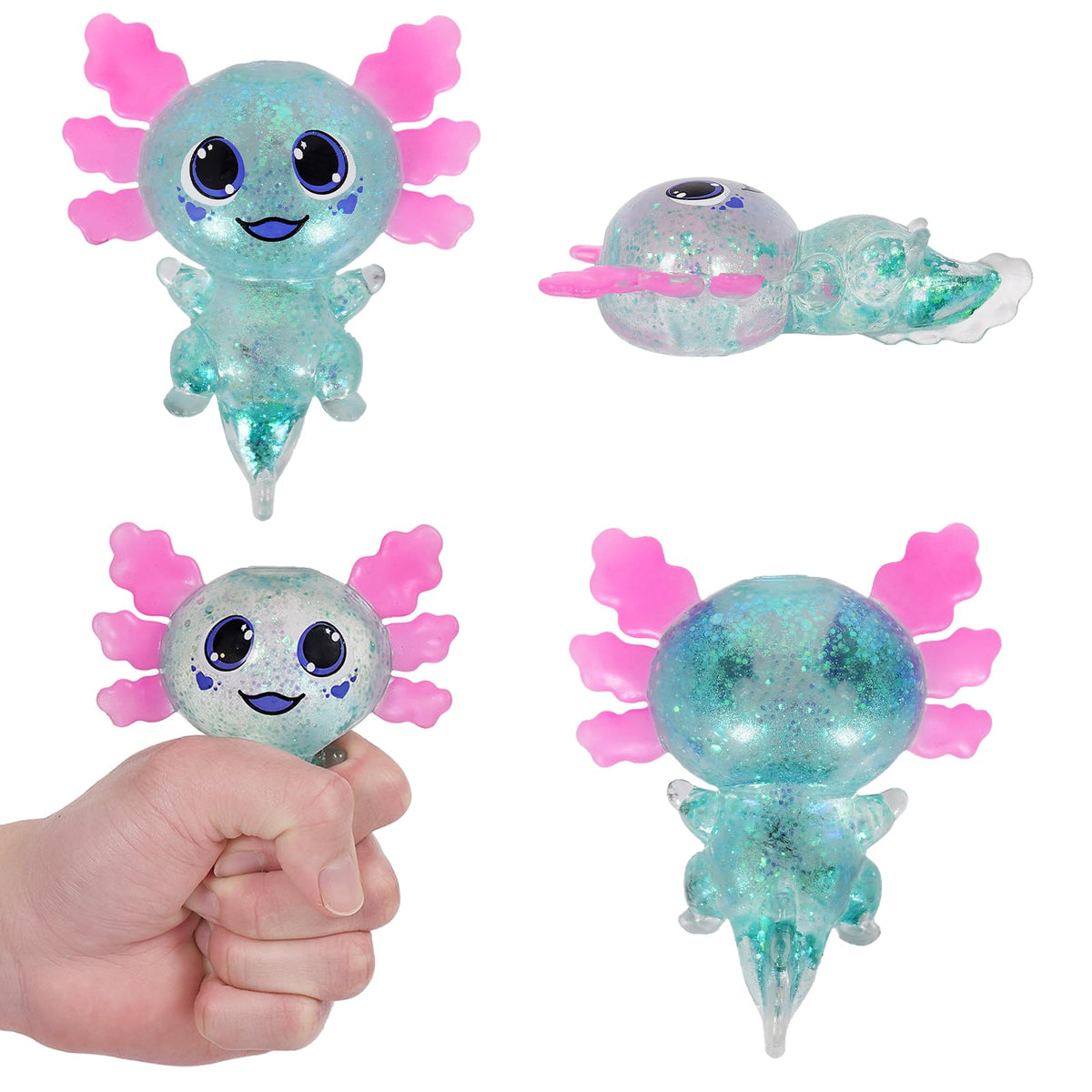 Axolotl Squishy Stress Relief Toy Glitter Fidget Toys Cute Malt Sugar Axolotl Toy Fidget Toys for Kids Youth Adult, Party Favors Anxiety Relief Squishy Toys(Blue)