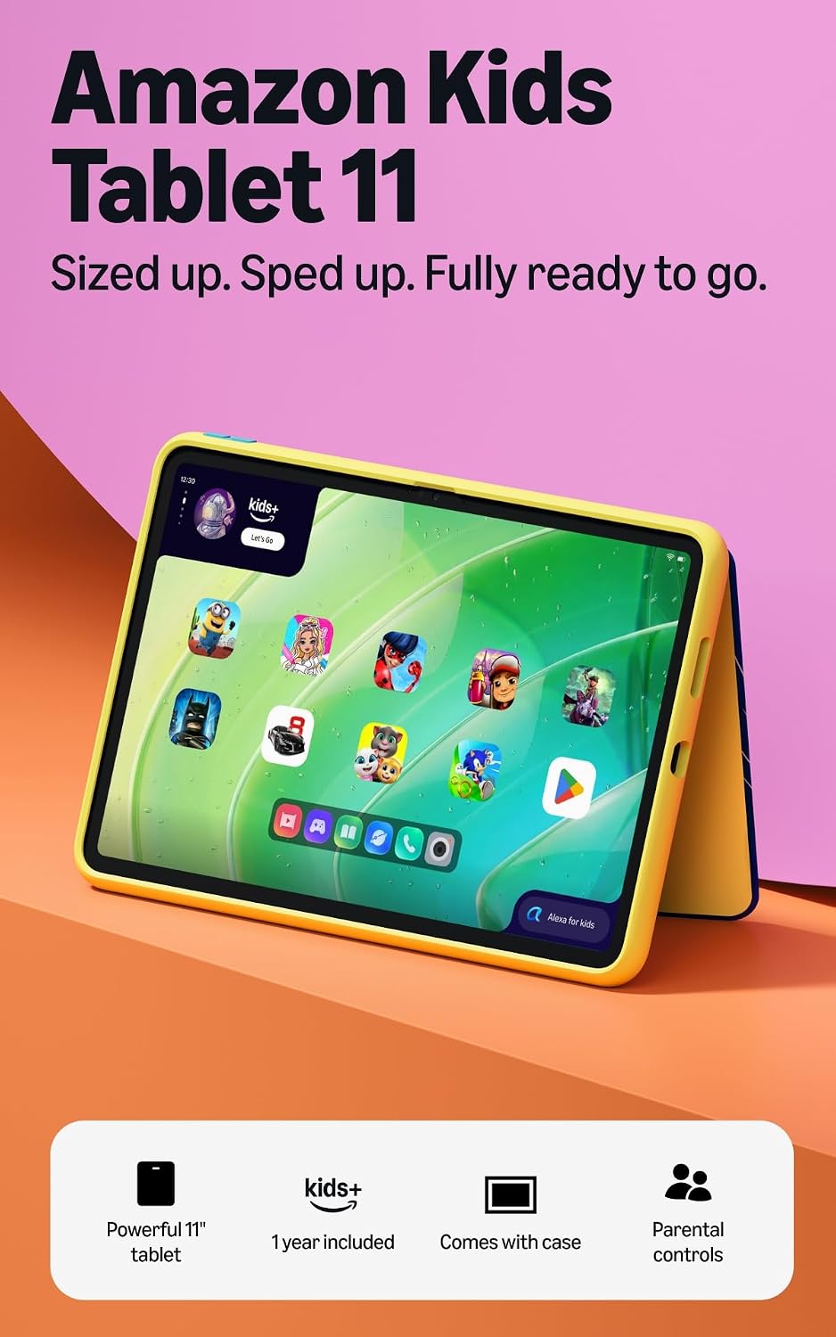 Amazon Kids Tablet 11 (newest gen) ages 6+, 11" 2.5K display, all-day battery, plus 1 year of Kids+ with videos, apps, games and books, slim hard case included (SpongeBob and Patrick)