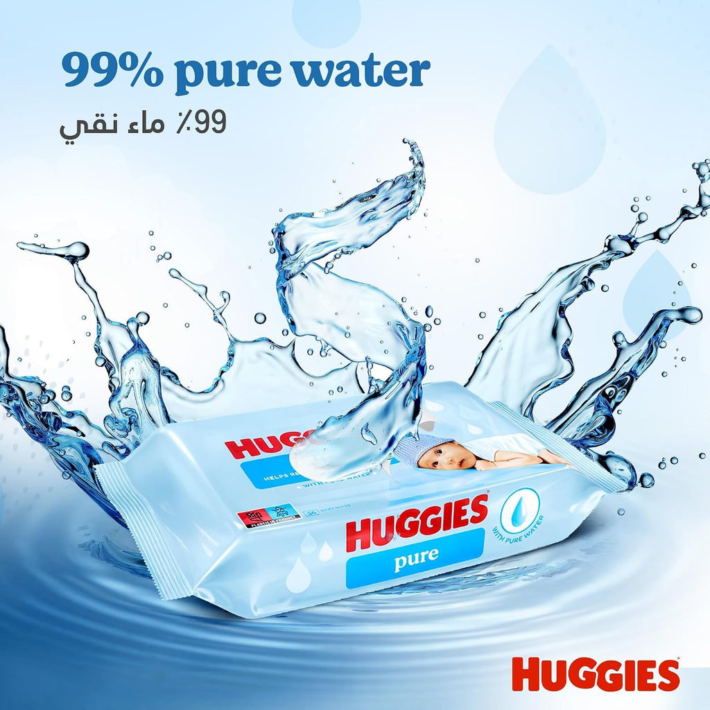 Huggies Pure Plastic Free Baby Wipes - Pack of 18 (864 Wipes) - 99% Water Wet Wipes, Fragrance Free, Hypoallergenic, Better Cleaning, Soft and Gentle on Babies' Delicate Skin