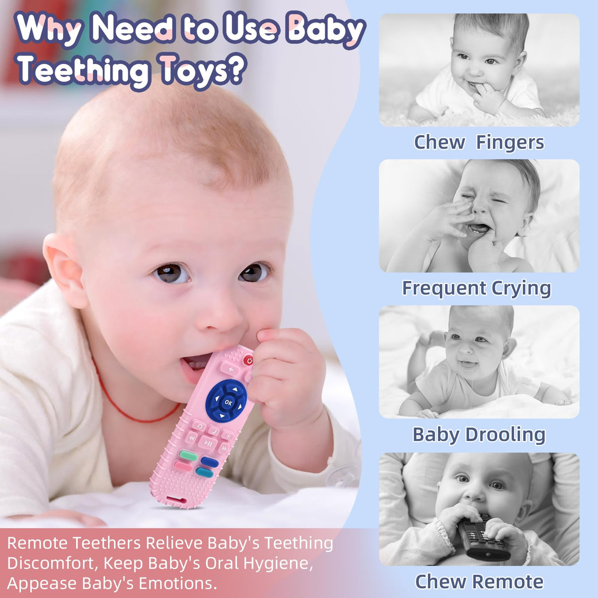 Teething Relief Teethers Toys for Babies 3-6 12 Months Gifts, Silicone Remote Control Baby Teether Bath Toys for 3 6 9 Months Newborn Infant Boy Girl Autism, Food Grade Silicone Sensory Toys, Black