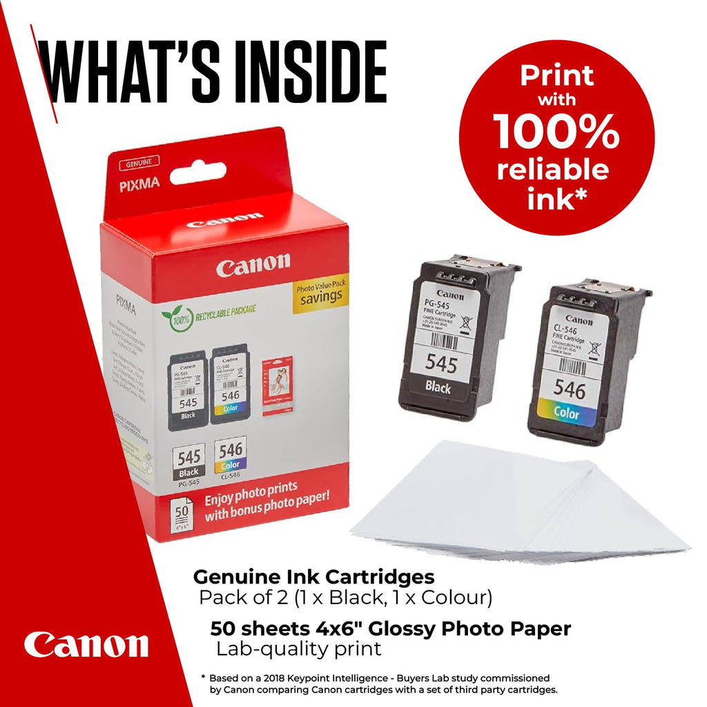 Canon PG-545 + CL-546 BK/C/M/Y Genuine Ink Cartridge Plastic Multipack - PIXMA Printer Compatible