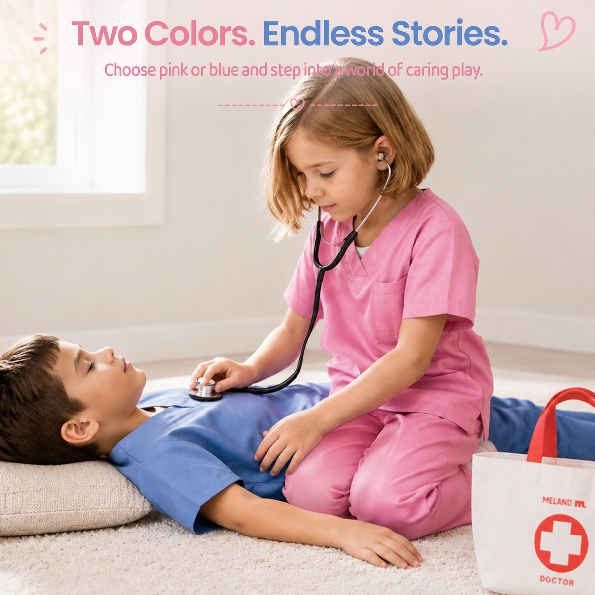 Meland Doctor Costume for Kids 3-10, Pretend Play Career Dress Up with Bag