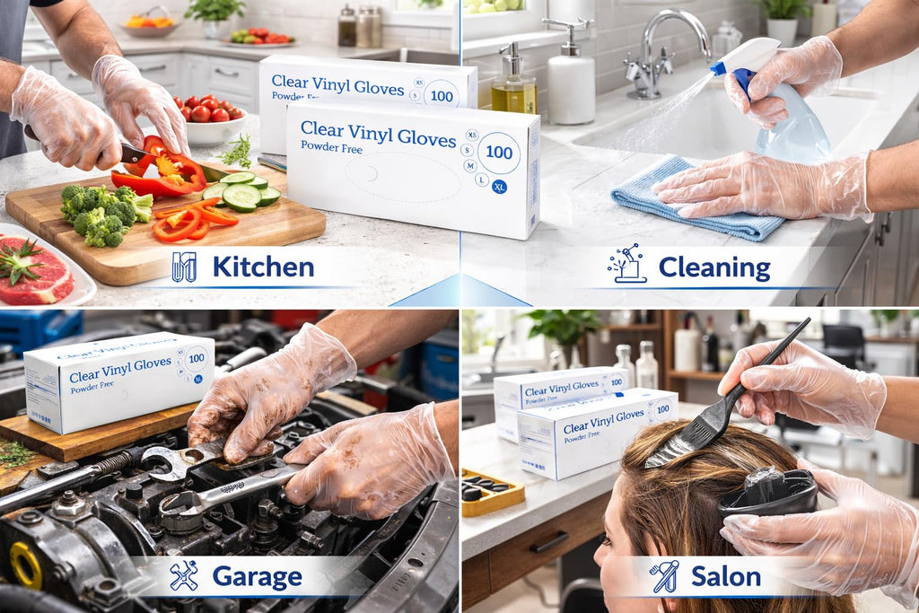 1ABOVE 100 Clear Vinyl Disposable Gloves Small, Powder-Free Latex-Free Ambidextrous Gloves for Food Handling Except Fatty Foods, Cleaning, Hairdressing, Beauty & Everyday Tasks