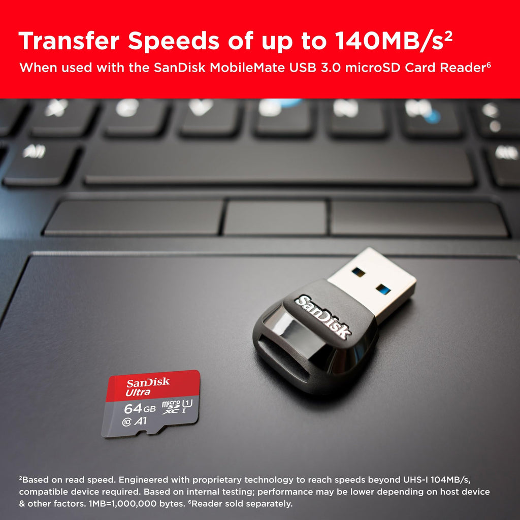 SanDisk 128GB Ultra microSDXC card + SD adapter, Memory card Full HD, up to 140 MB/s, For smartphones and Tablets, with A1 App Performance, UHS-I, Class 10, U1