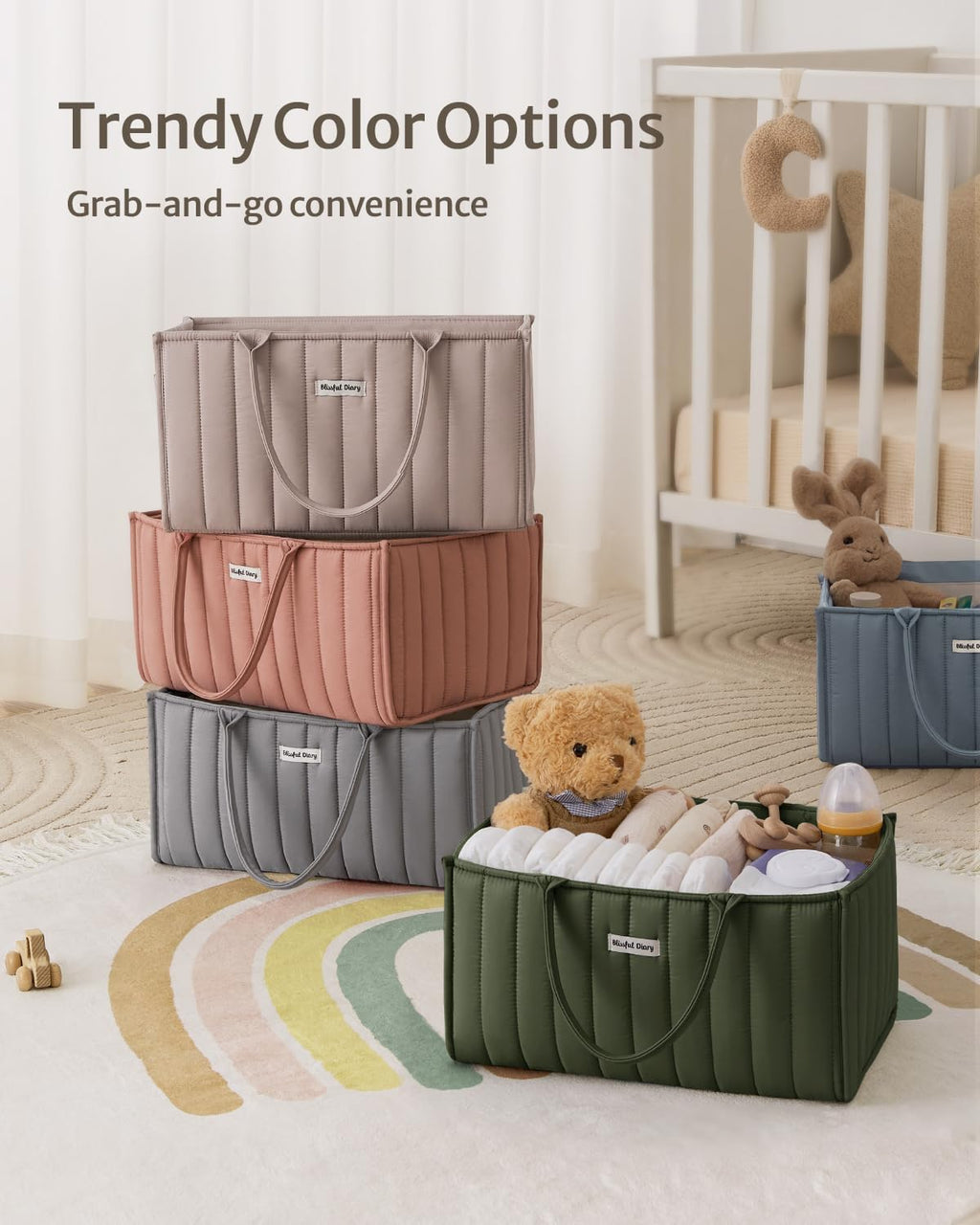 Blissful Diary Nappy Caddy Organiser, Baby Diaper Caddy for Nappy Station, Stylish Storage Basket for Newborn Essentials, Baby Shower Gifts for Girl or Boy, Sage Green