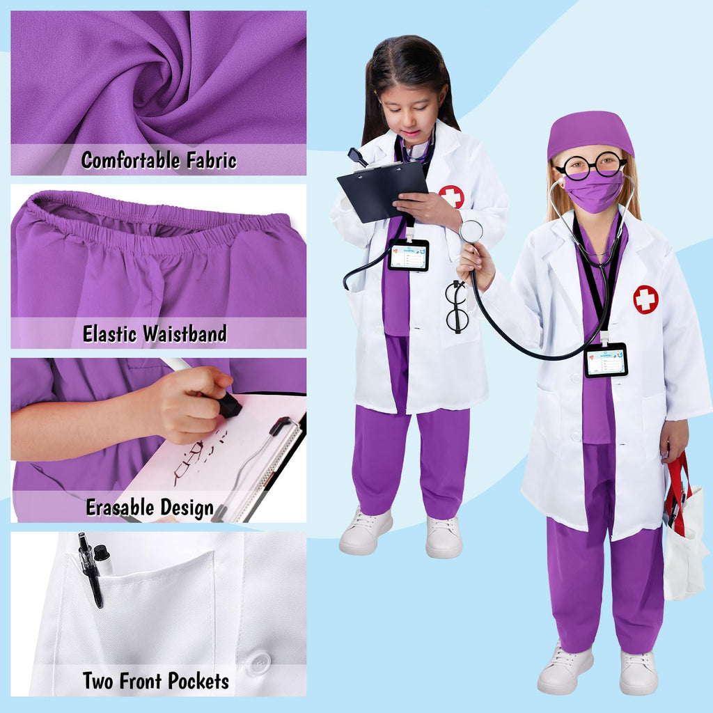 12 PCS Doctor Costume for Kids,Scrubs Nurse Costume for Girls Boys