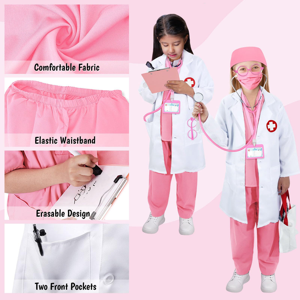 12 PCS Doctor Costume for Kids,Scrubs Nurse Costume for Girls Boys