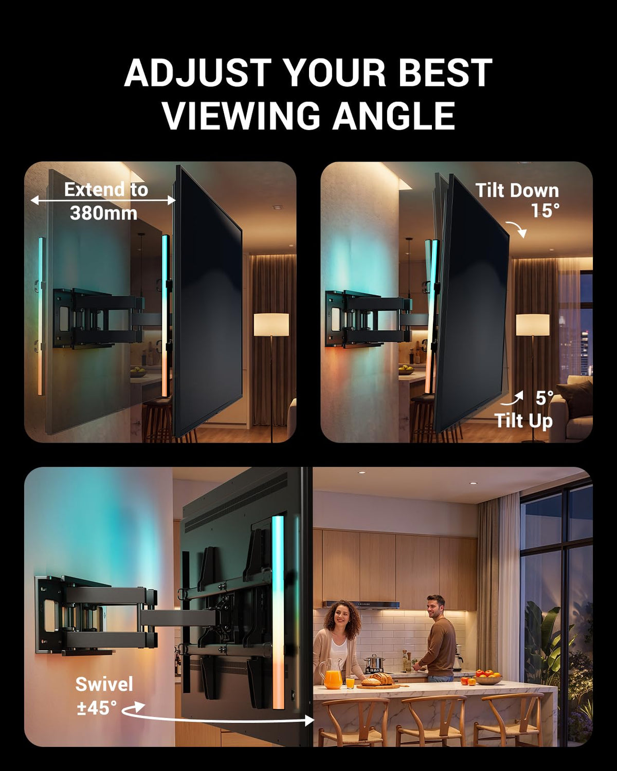 PERLESMITH TV Wall Bracket, for 37-85 Inch TVs 60kg, Max VESA 600x400mm