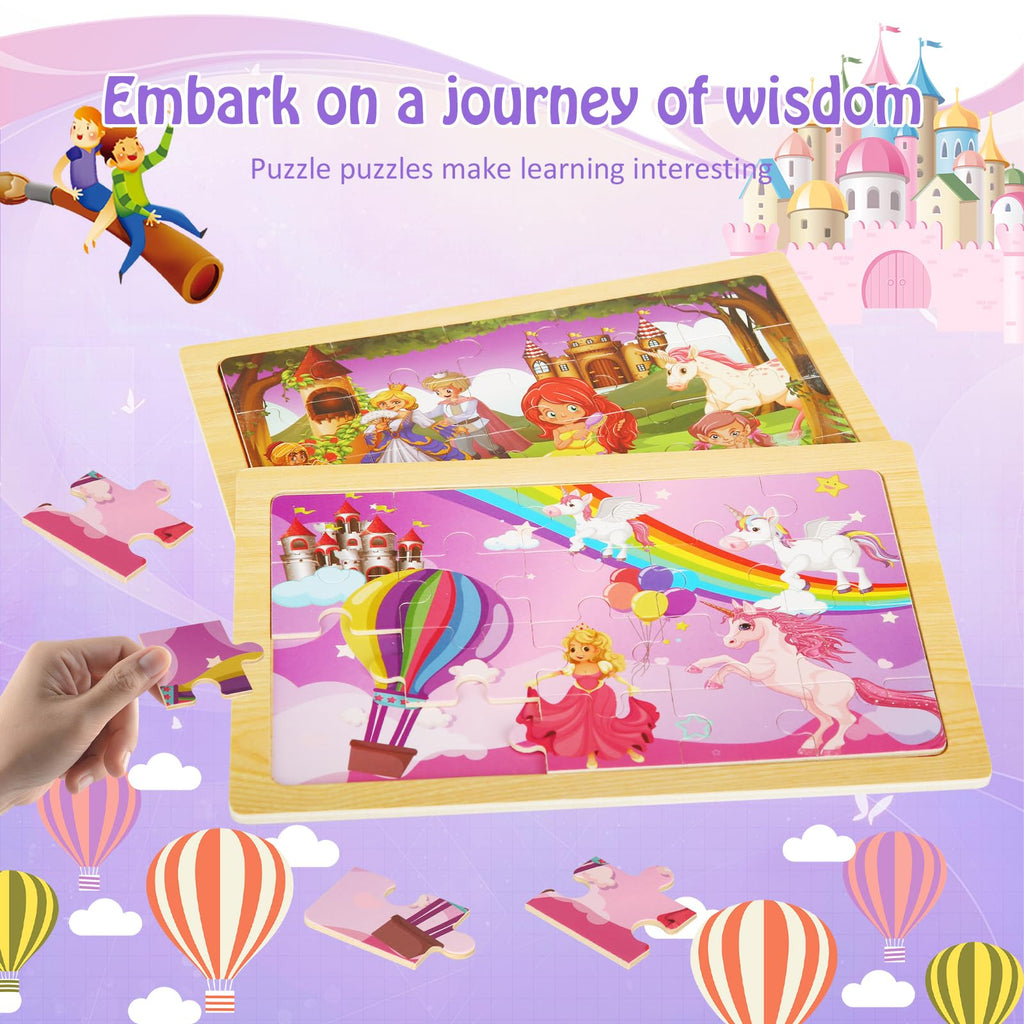 Wooden Puzzles Dinosaur Toys for Kids Ages 3-5, Set of 4 Packs with 20-Piece Wood Jigsaw Puzzles, Preschool Educational Brain Teaser Boards for Boys and Girls 3 4 5 6 Years Old