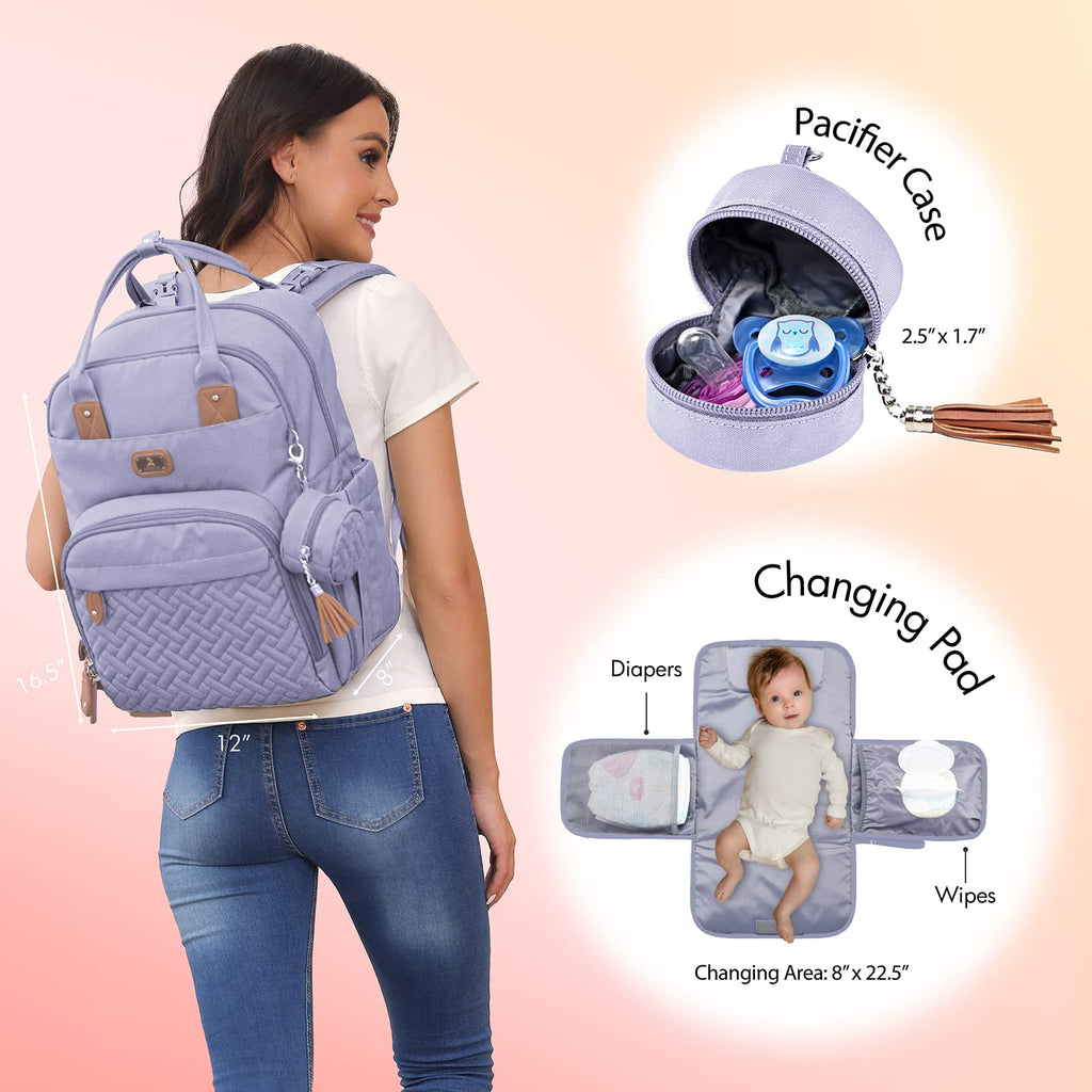 Dikaslon Baby Changing Bag Backpack, Large Nappy Back Pack Multifunction Baby Bags with Portable Changing Mat, Pacifier Holder, and Stroller Straps, for Mom and Dad