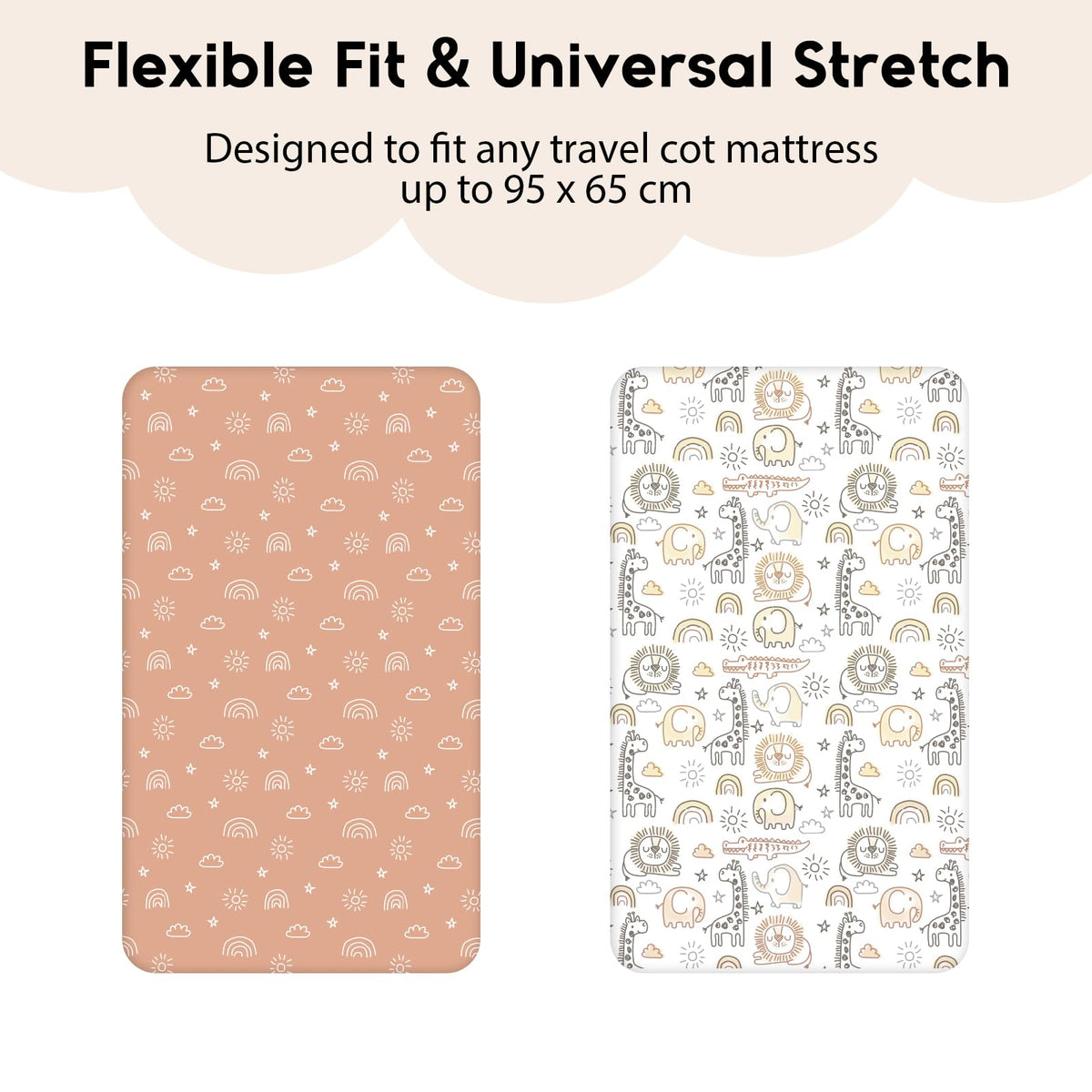 Yoofoss Travel Cot Fitted Sheets 65 x 95 cm, Compatible with Graco, Red Kite, Joie, Deryan Cots, Cozy Breathable Stretchy Microfiber Mattress Sheet, 2 Pack, Green Giraffes