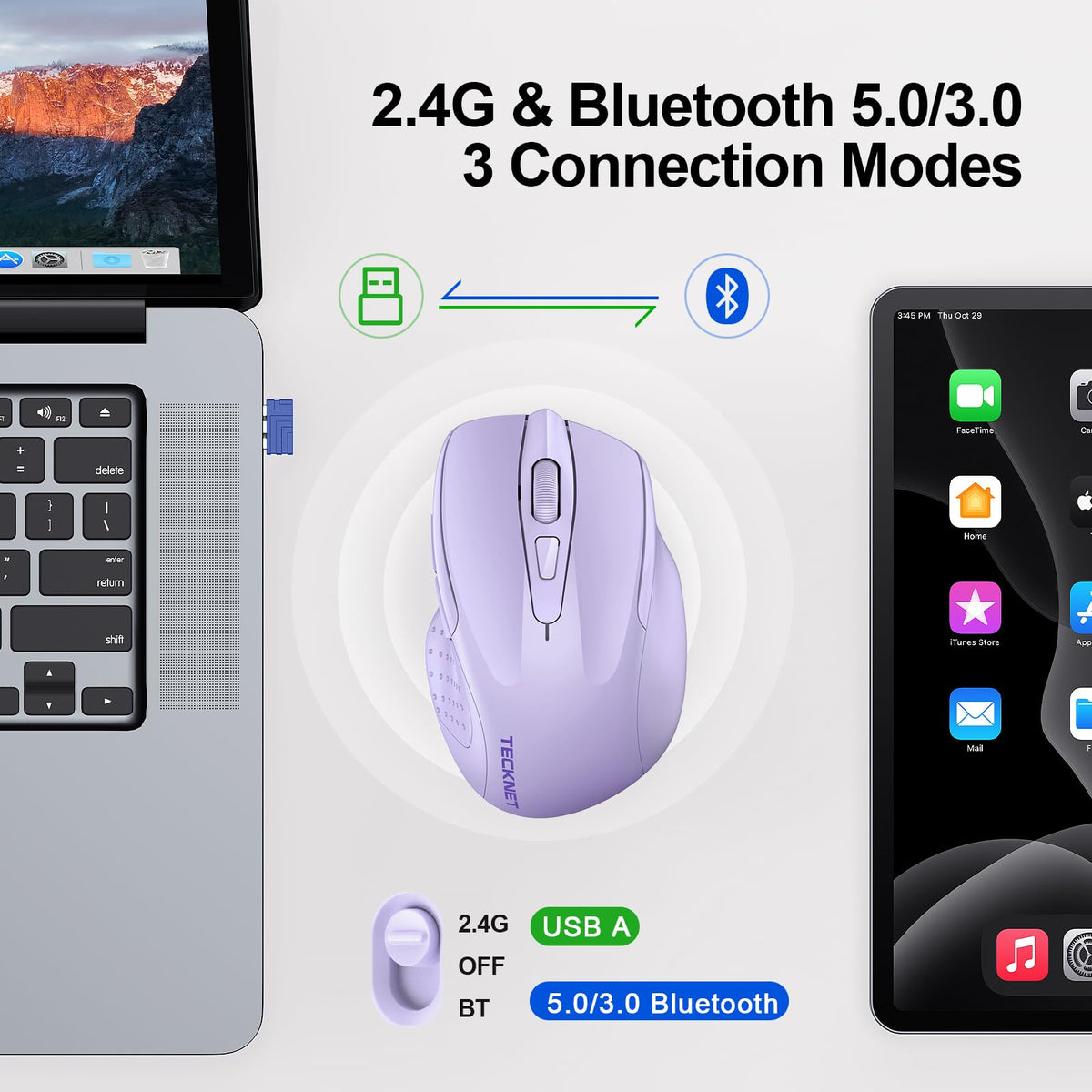 TECKNET Bluetooth Mouse, Wireless Mouse Rechargeable
