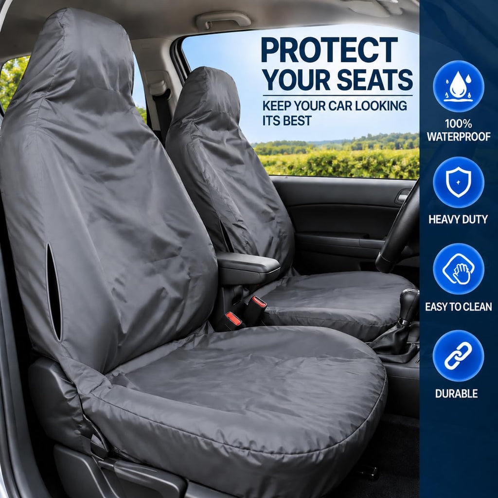 BLKWPSPFP920 Heavy Duty Black Waterproof Car Seat Covers/Protectors - 2 x Fronts