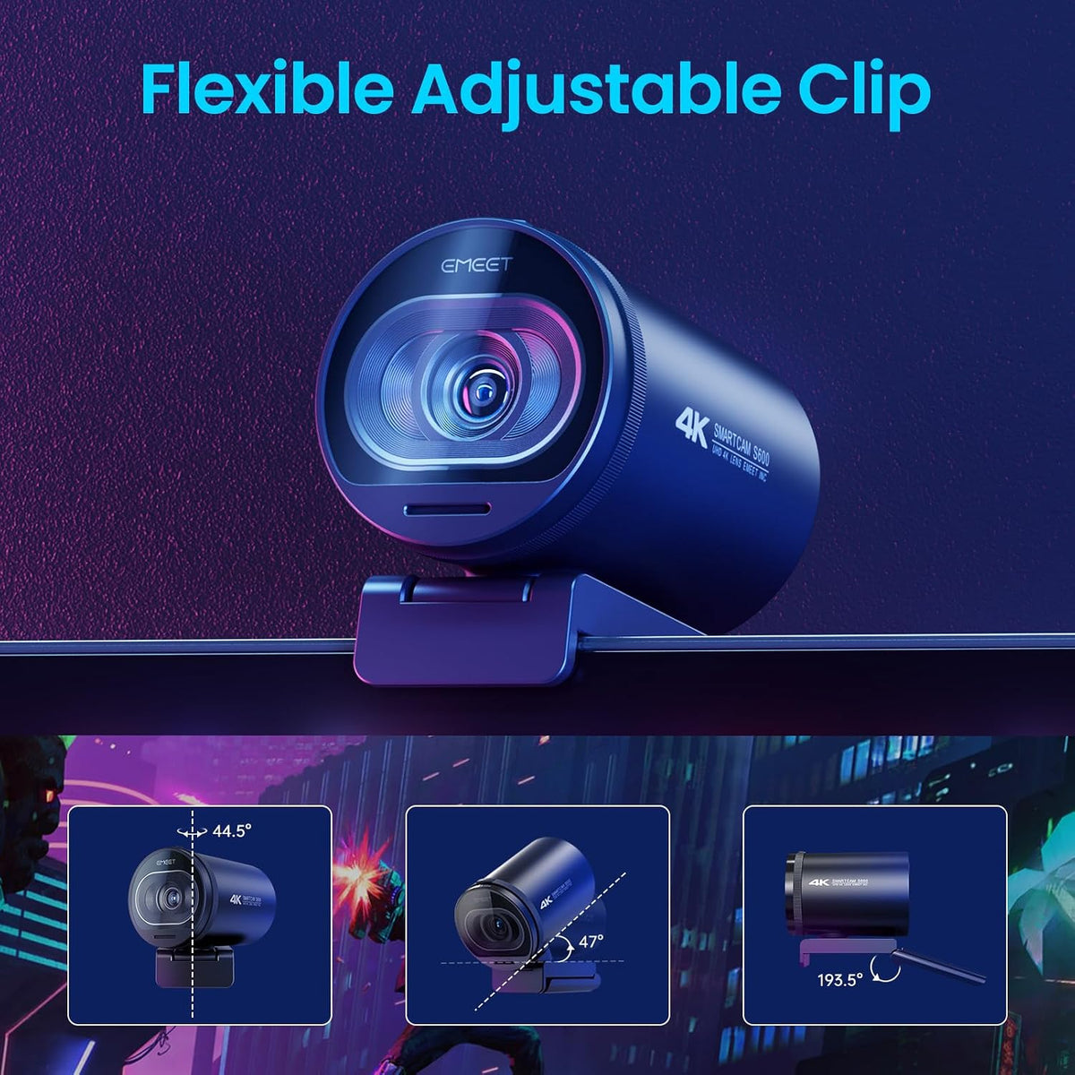 EMEET S600 4K Webcam for Streaming - Sony 1/2.55'' Sensor, PDAF Autofocus, 1080P@60FPS, 2 Noise Reduction Mics, Built-in Privacy Cover, 73° FOV, Streaming Camera for Live Commerce/Gaming/Beauty