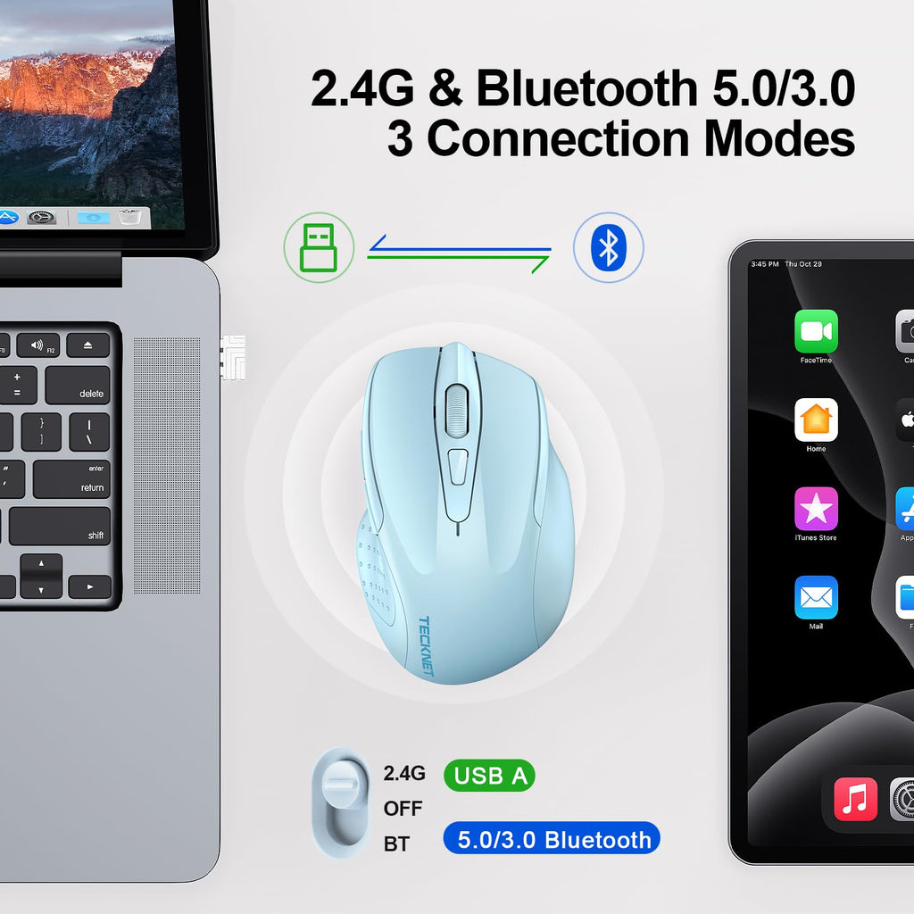 TECKNET Bluetooth Mouse, Wireless Mouse Rechargeable