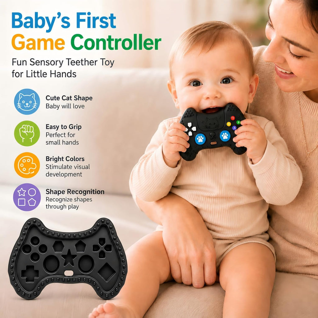 Teething Relief Teethers Toys for Babies 3-6 12 Months Gifts, Silicone Remote Control Baby Teether Bath Toys for 3 6 9 Months Newborn Infant Boy Girl Autism, Food Grade Silicone Sensory Toys, Black