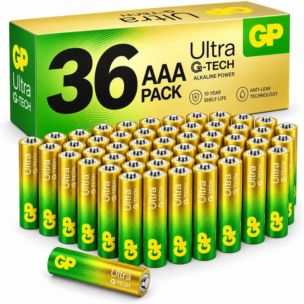 Ultra Alkaline Triple A Batteries, Long Lasting Power - Ideal for Camera, Alarm & Industrial Use - 10-Year Shelf Life - 36 Pack by GP AAA Batteries