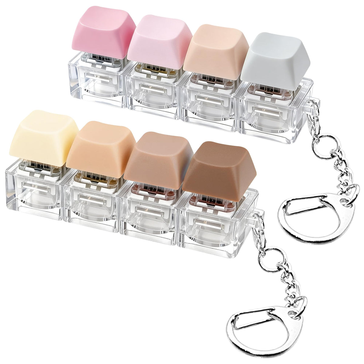 2 PCS Keyboard Fidget Toy, Keyboard Fidget Keychain 4-in-1 Keyboard Decompression Button Finger Clicker Toys (Pink Yellow White Green, General)