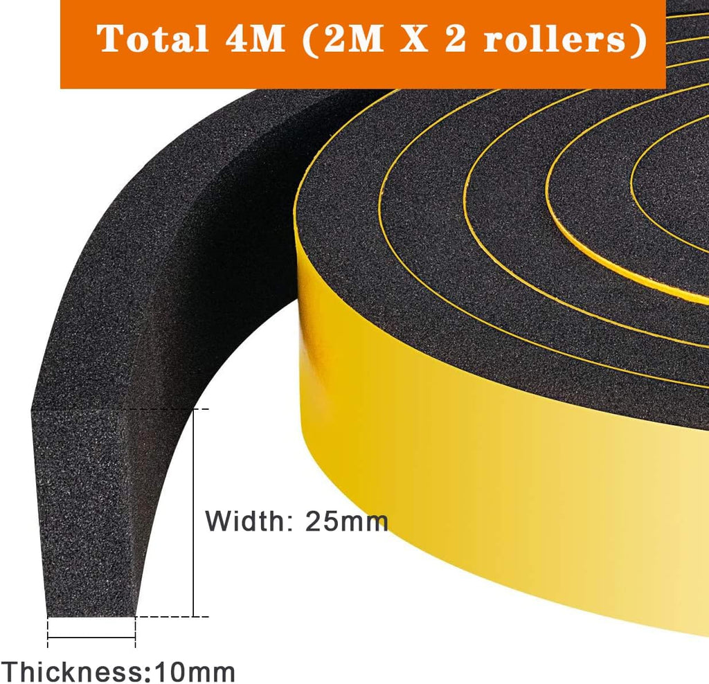 Draught Excluder Self Adhesive Foam Tape 6mm(W) x 3mm(T) Window Door Weather Stripping SoundProof Weather Strip Tape Seals for Gap Seal, 2 Rolls, Total 20M Long White