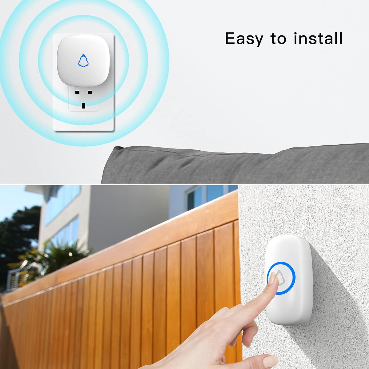 SECRUI Wireless Doorbell, Plug in Waterproof Operating at 1,000 Feet Long Range Cordless Battery Operated Doorbell with 58 Chimes 5 Volume Levels LED Light Easy Install for Home, School, Office-White