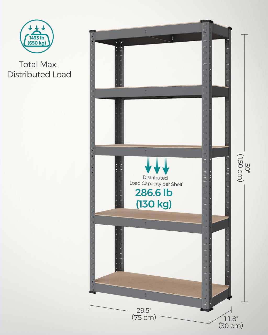 SONGMICS 5-Tier Heavy-Duty Shelving Units, Set of 2, Boltless Assembly