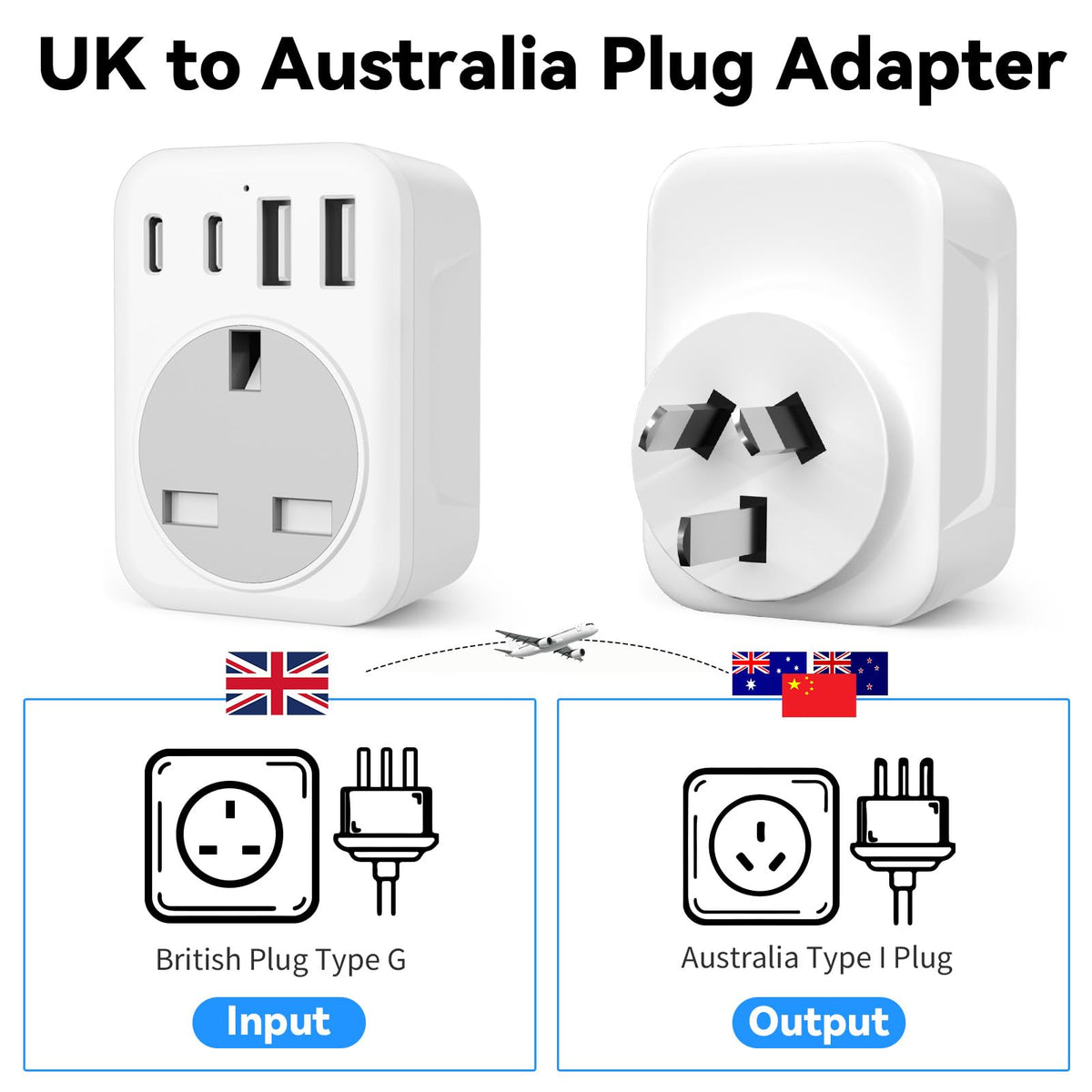 UK To European Plug Adapter,5 IN 1 European Travel Adaptor with 2 USB C & 2 USB A,Grounded EU Plug Adapter for Germany Spain France Turkey Greece etc (Type E/F)
