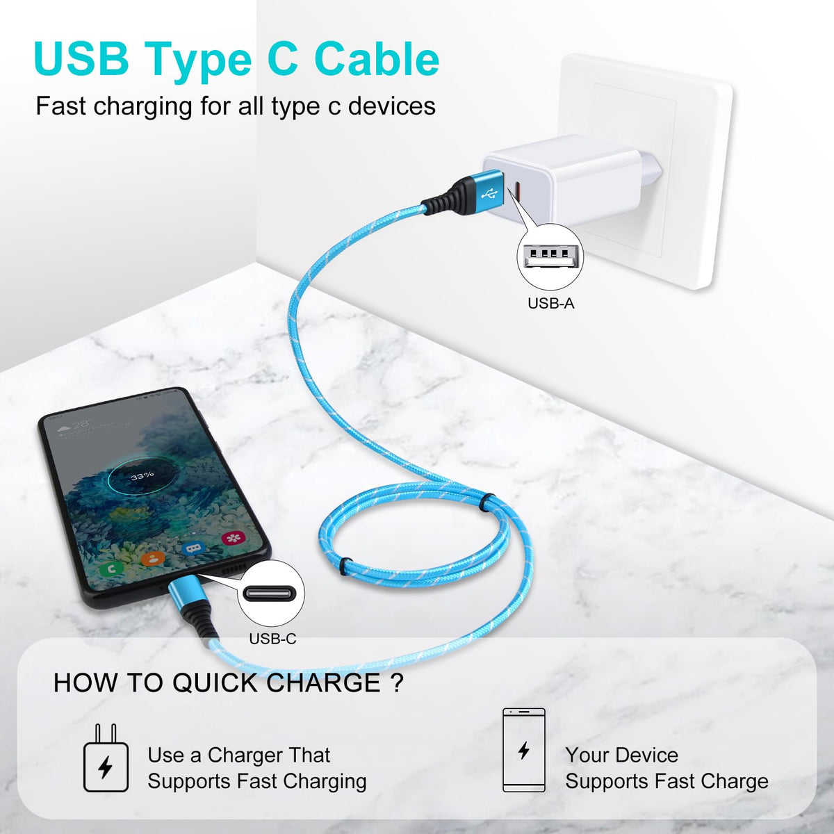 USB C Fast Charger Cable, [3Pack 3FT] Type C Samsung Charger Cable USB C