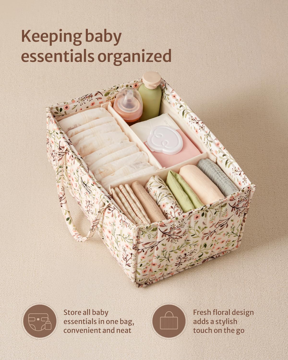 Blissful Diary Nappy Caddy Organiser, Baby Diaper Caddy for Nappy Station, Stylish Storage Basket for Newborn Essentials, Baby Shower Gifts for Girl or Boy, Sage Green