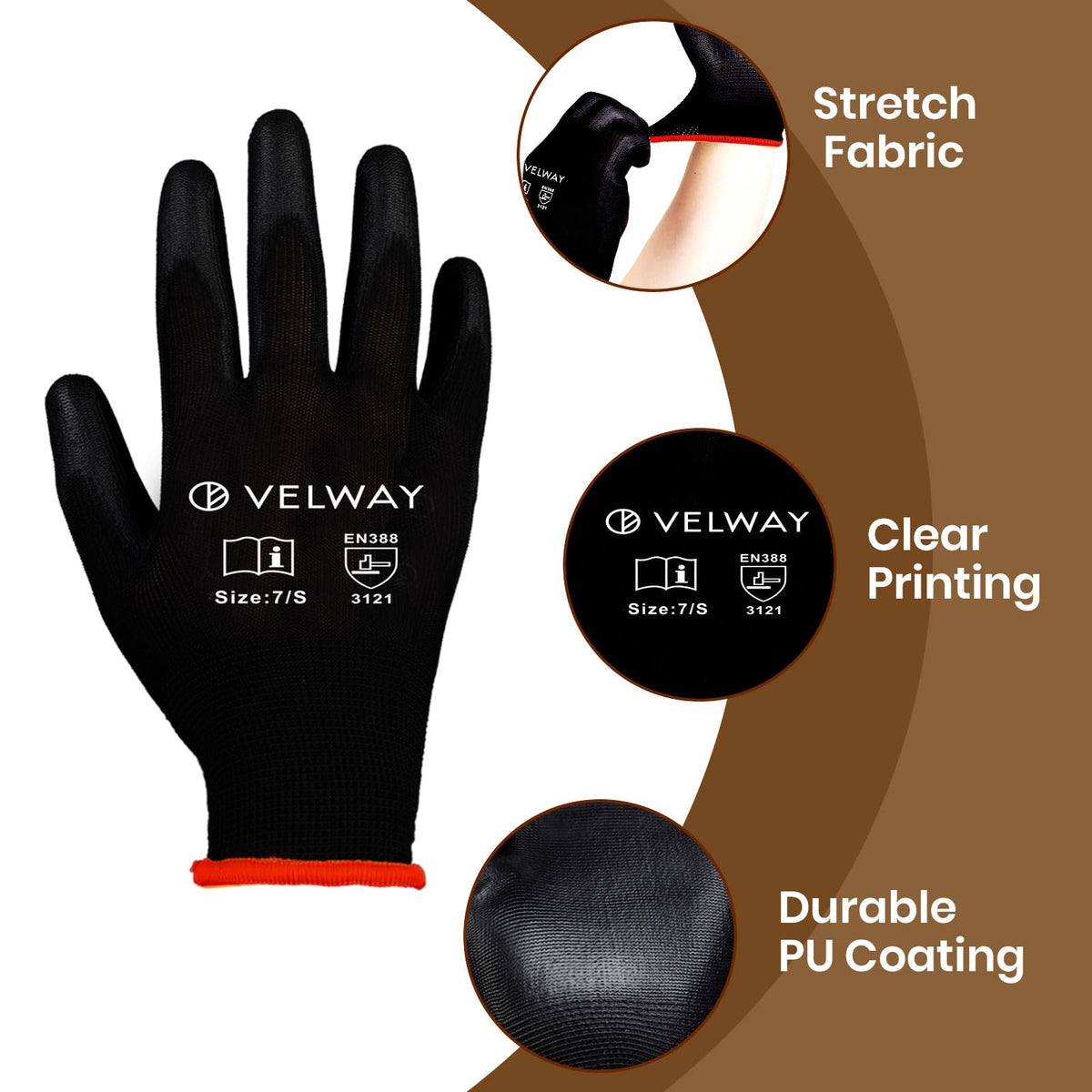 Velway 12 Pairs Work Gloves PU Coated for Men Women, Red, Size 9/L