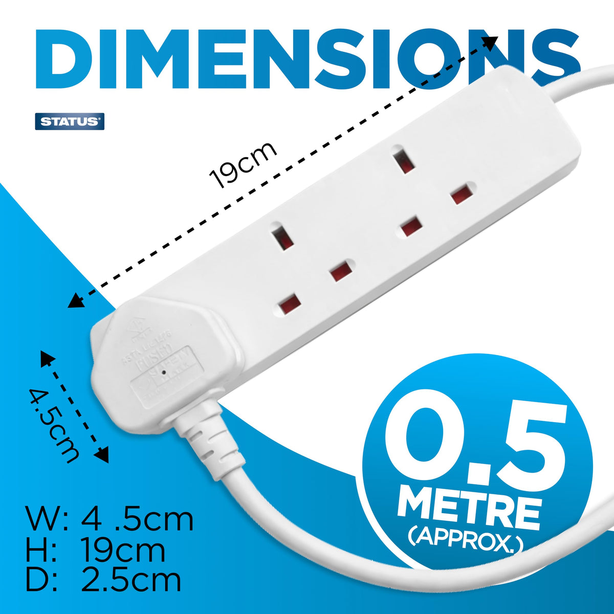 STATUS 4 Socket Extension Lead, 2m Black 13A Power Strip for Home or Office Use (S4W2MBL1PK4)