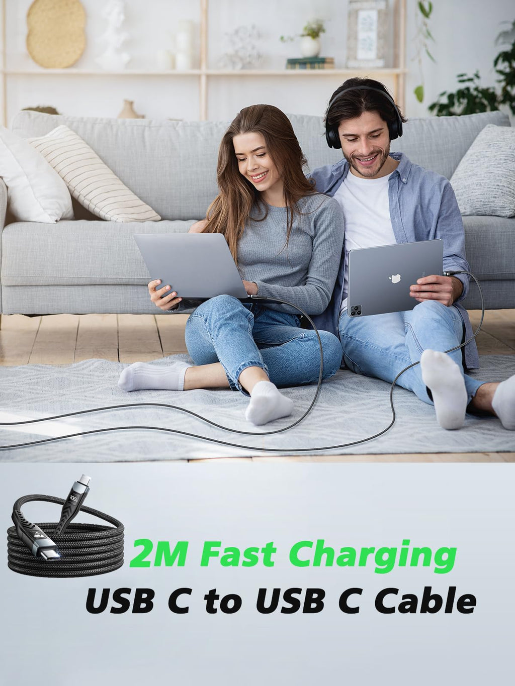 100W USB C to USB C, Fast Charging Cable 3M Long Type C Cable C to C Charger Fast Charg Lead Usbc to Usbc for iPhone 16 15 Pro Max Plus MacBook iPad Pro/Air Samsung Galaxy S23/S22/S21 Google Pixel