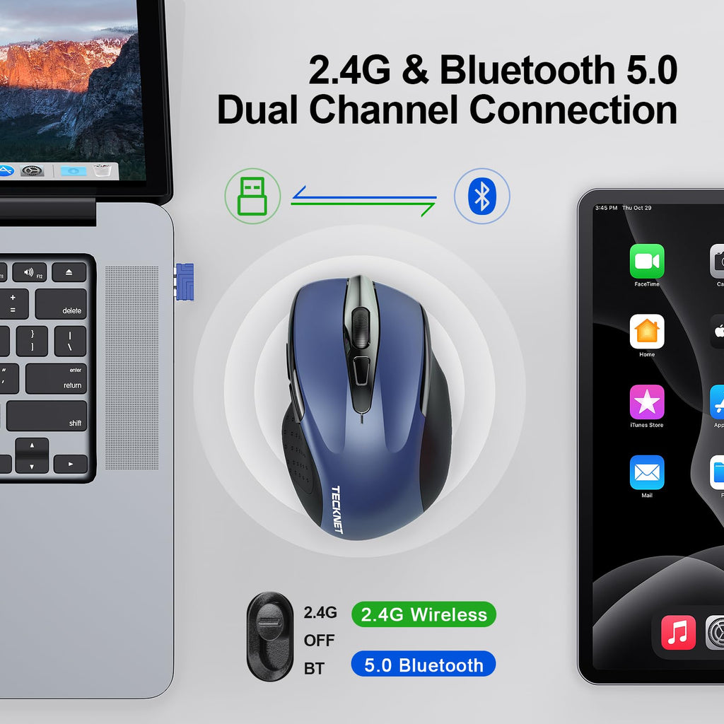 TECKNET Bluetooth Mouse, Wireless Mouse Rechargeable