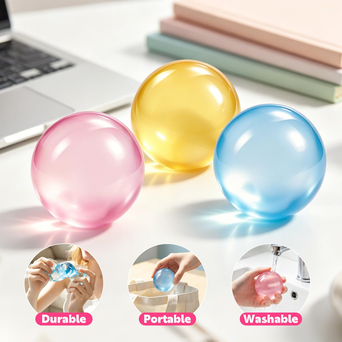 3pc Stress Balls for Adults, Squishy Ball Sensory Textured Memory Gel Fidget Toys for Kids/Adults Hand Exercises, Valentines Day Party Favors Anxiety Relief Squeeze Ball(1.80“)